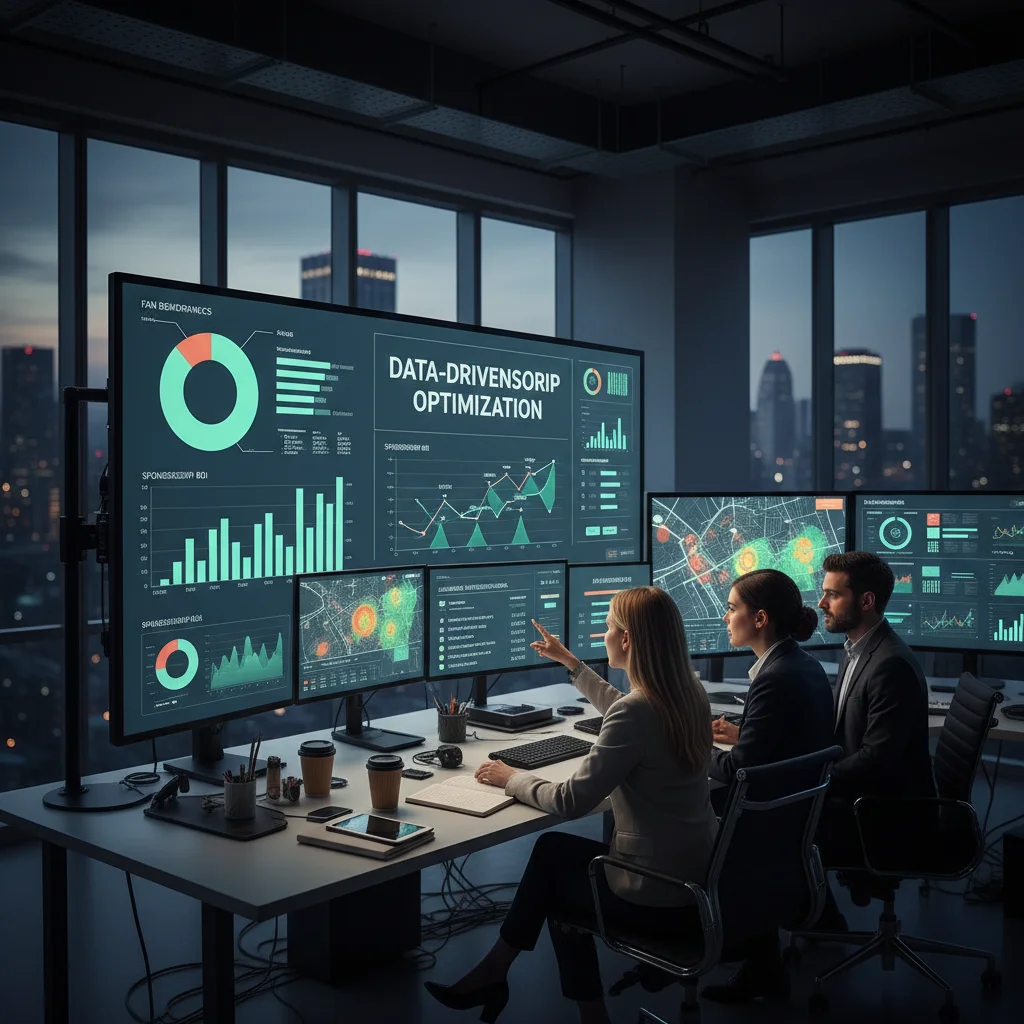 Gráficos e dados em telas de computador, representando análise de dados em patrocínio.