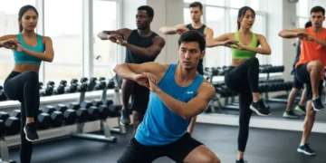 Atletas realizando alongamentos dinâmicos para prevenção de lesões esportivas.