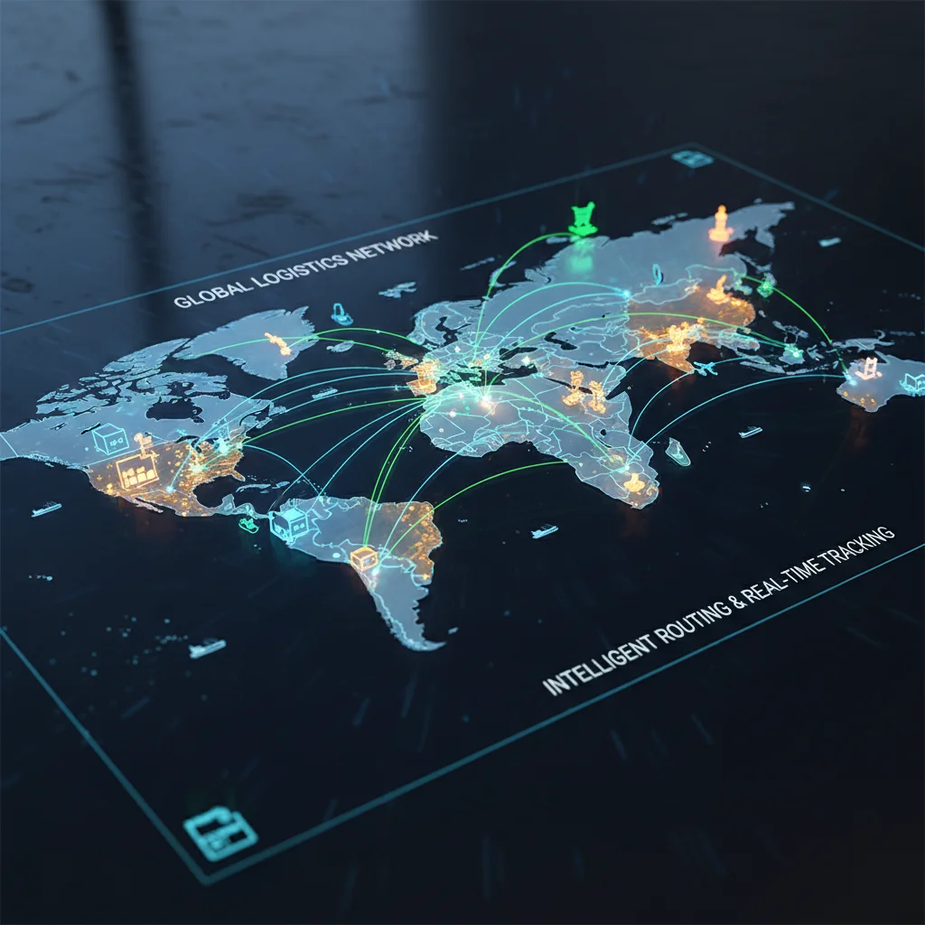 Rede de cadeia de suprimentos global otimizada por algoritmos de machine learning para maior eficiência.