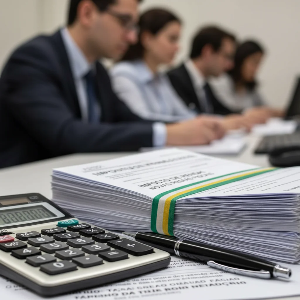 Calculadora e documentos fiscais, simbolizando a necessidade de planejamento tributário para PMEs.