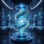 Computação Quântica: O Futuro do Processamento de Dados Representação futurista de um computador quântico com qubits interconectados e brilhantes, simbolizando processamento de dados avançado.