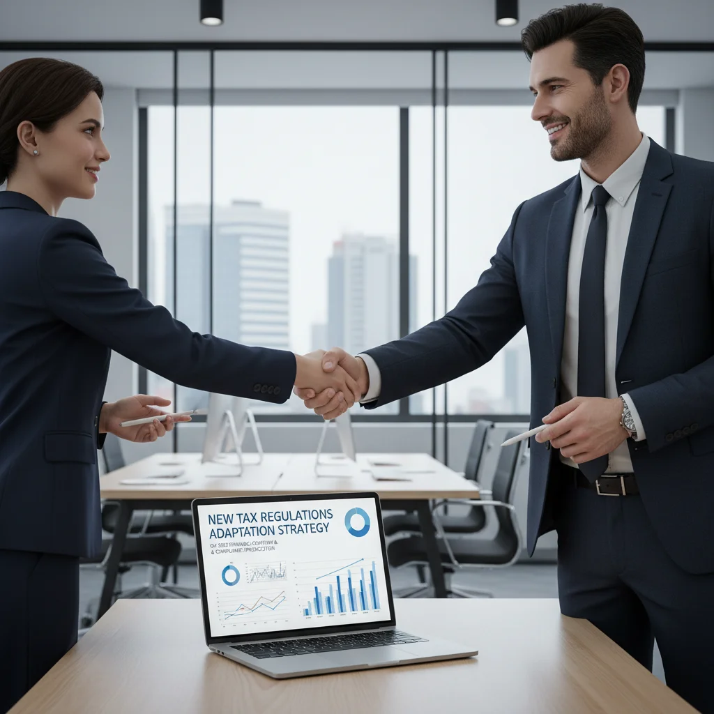 Parceiros de negócios apertando as mãos, representando consultoria e adaptação estratégica às novas regras fiscais.