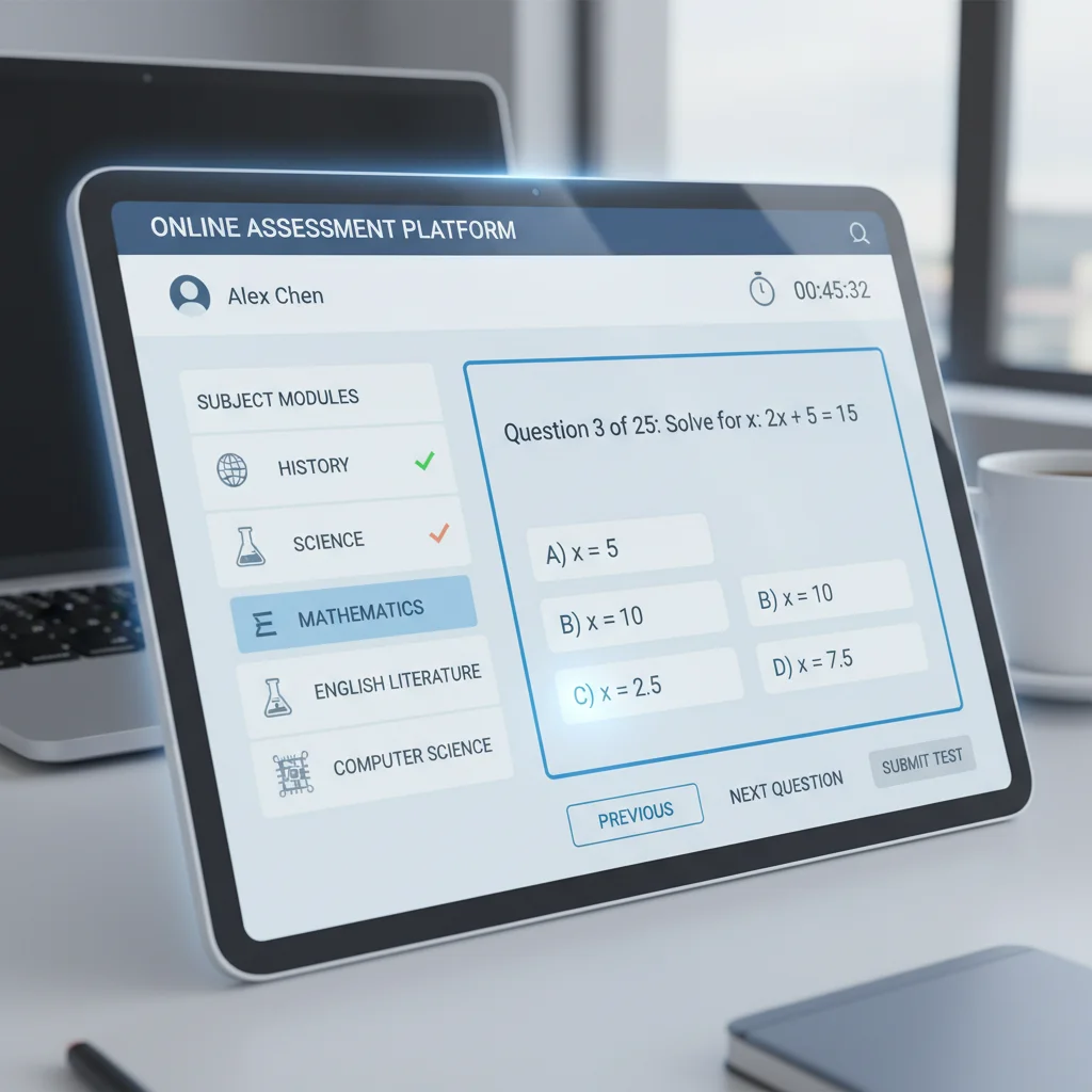Interface digital de prova online, representando a modernização do ENEM.