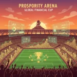 Otimização Orçamentária em Clubes Brasileiros: Casos de Sucesso Estádio de futebol brasileiro ao pôr do sol com elementos gráficos de otimização financeira, representando o sucesso na gestão orçamentária de clubes.