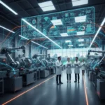 IoT Industrial: Otimize Operações e Economize até 15% em Fábricas Brasileiras Fábrica brasileira moderna com máquinas conectadas por IoT e engenheiros monitorando dados em tempo real.