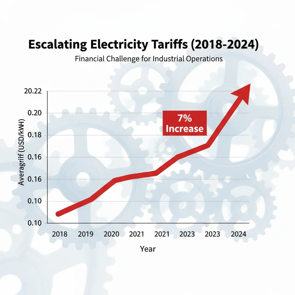 Gráfico mostrando a tendência de aumento das tarifas de energia elétrica, com destaque para o recente acréscimo de 7%.