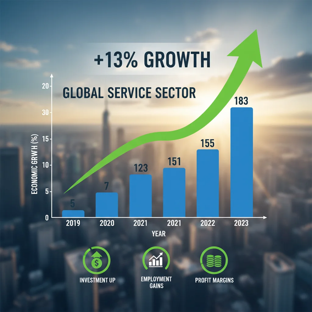 Gráfico com linha de tendência ascendente, mostrando o crescimento do setor de serviços e a recuperação econômica.