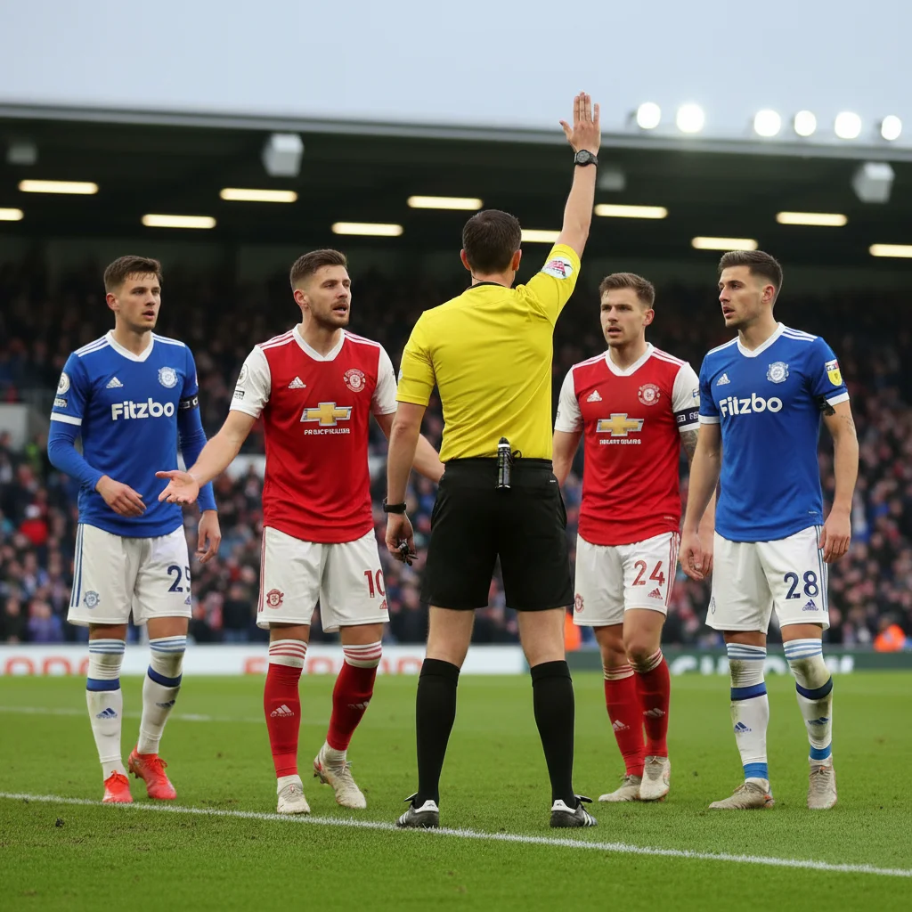 Jogadores e árbitro discutindo decisão em campo após revisão do VAR.