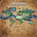 Crise Hídrica Global: Projeções e Posição do Brasil Mapa global destacando regiões com escassez de água e contrastando com áreas de abundância hídrica, simbolizando a crise hídrica global.