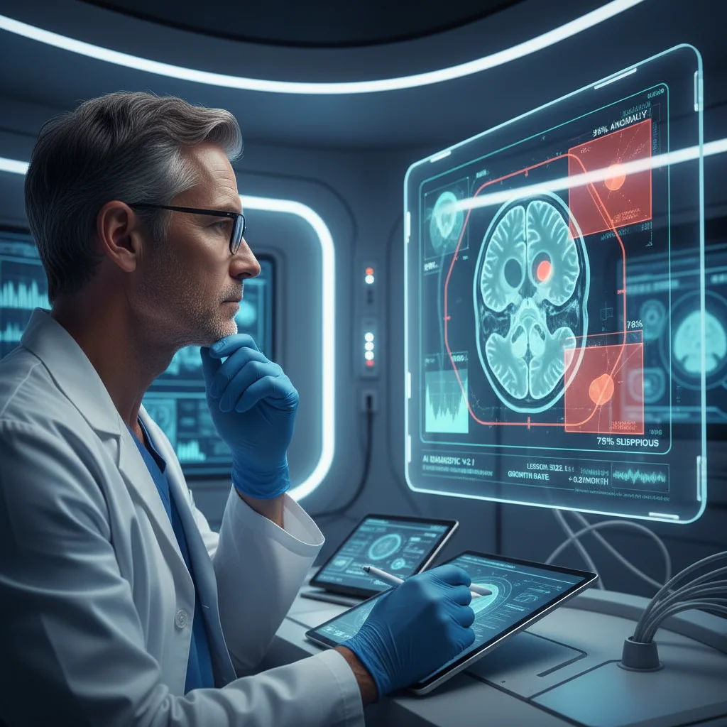 Médico analisando imagem médica com auxílio de inteligência artificial