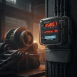 Medidor de energia industrial mostrando aumento de consumo e custos, simbolizando o impacto da tarifa de energia na indústria.