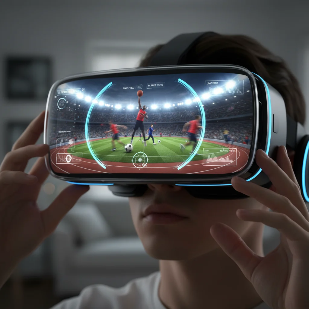 Pessoa usando óculos de realidade virtual para assistir a um evento esportivo imersivo