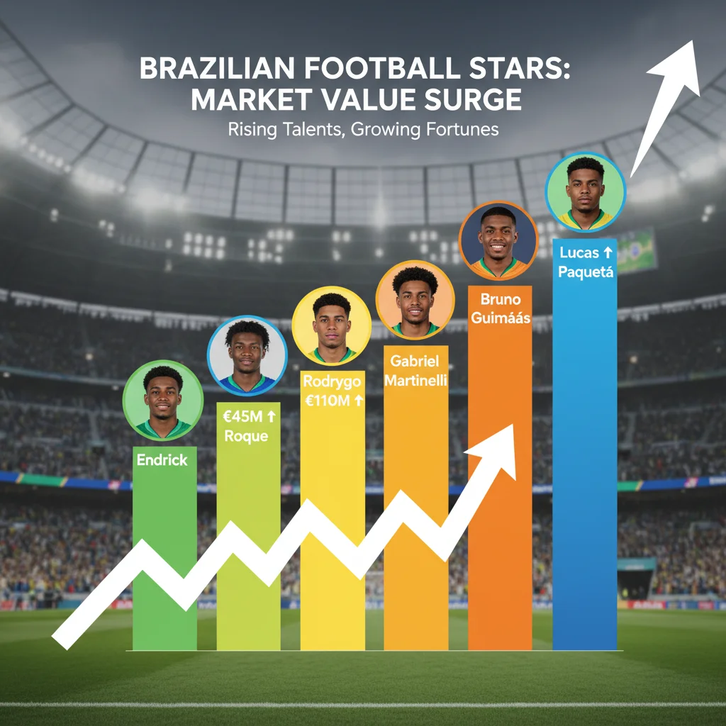 Gráfico de barras mostrando o aumento do valor de mercado de jovens promessas do futebol brasileiro.